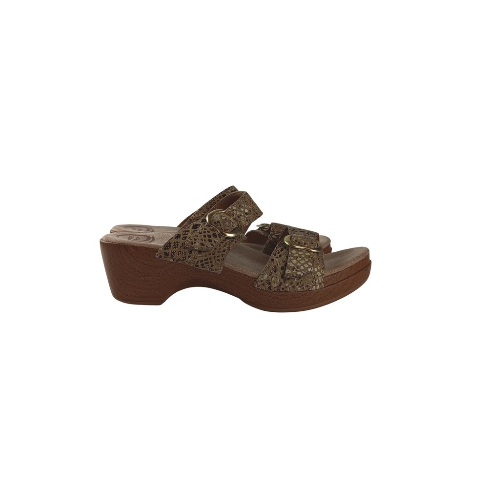 Dansko Womens 40 Brown Snakeskin Leather Buckle Slide Wedge Sandals 9841652200